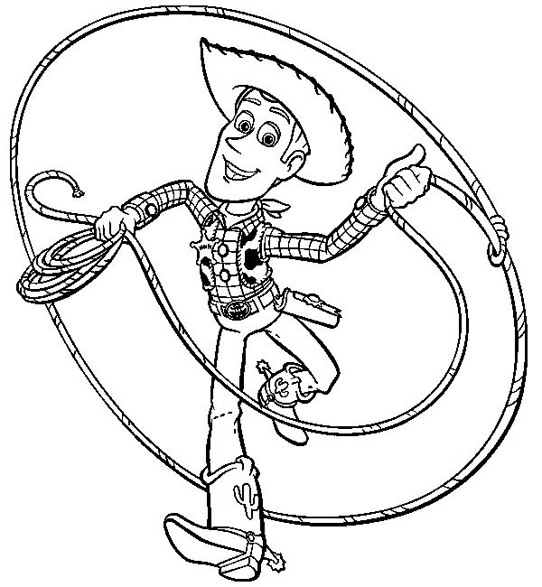 600x650 Woody Playing His Lasso In Toy Story Coloring Page
