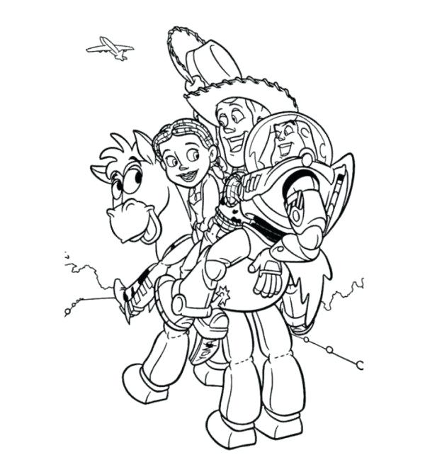 600x649 Jessie Toy Story Coloring Pages Woody Buzz And Bullseye Toy Story