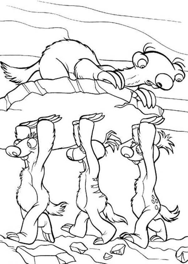 The Animals Of The Ice Age Sid Lifted By His Gang Coloring Pages 600x840 The Animals Of The Ice Age Sid Lifted By His Gang Coloring Pages