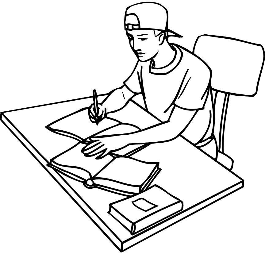 864x828 Printable Outline Of A Student Studying With Books