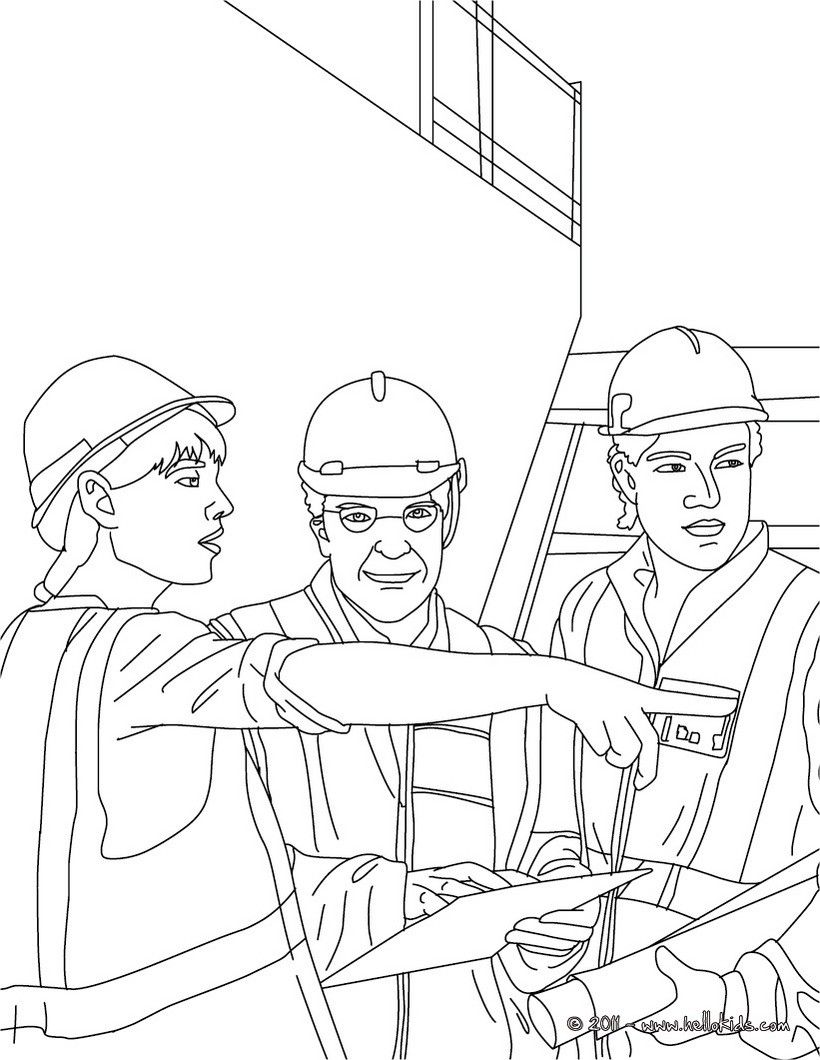 820x1060 Architect On The Construction Site With The Workers Coloring Page