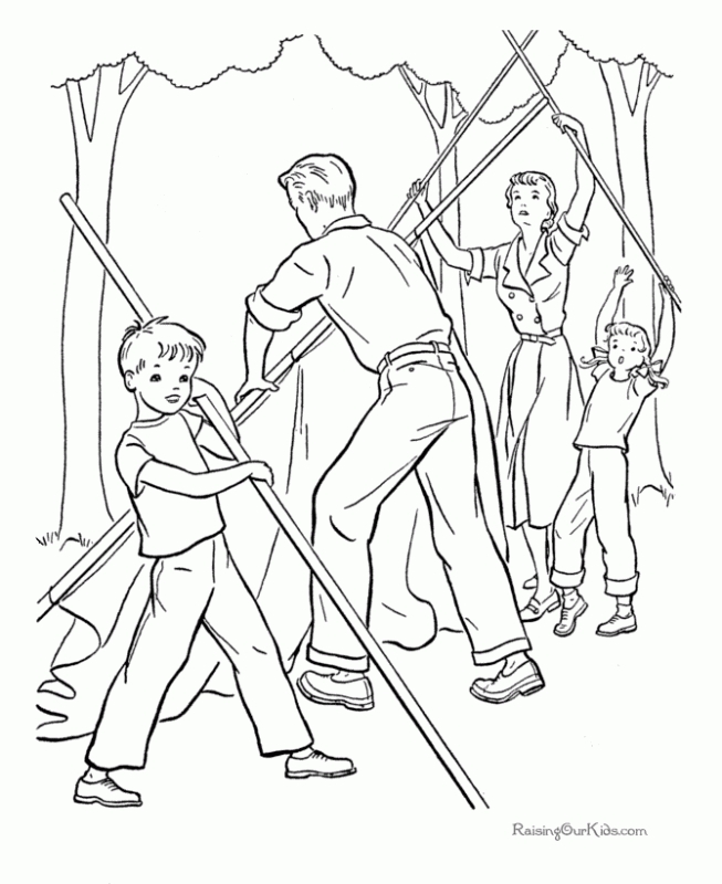 653x800 Workinggether Build A Tent For Camping Coloring Pages