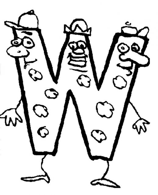 Funky Letter W With Hands And Legs In Alphabet World Coloring 518x642 Funky Letter W With Hands And Legs In Alphabet World Coloring