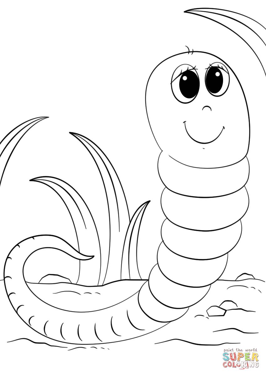 849x1200 Cute Cartoon Worm Coloring Page In Worm Coloring Pages