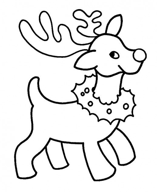 Cute Small Reindeer With A Christmas Wreath Coloring Pages 518x633 Cute Small Reindeer With A Christmas Wreath Coloring Pages