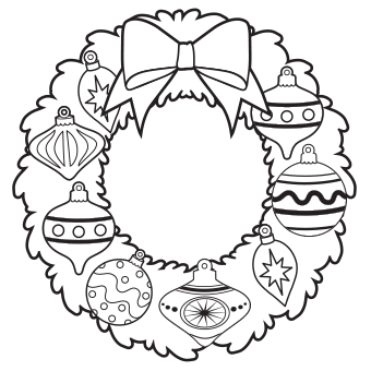 Ornament Wreath Coloring Page 340x340 Ornament Wreath Coloring Page