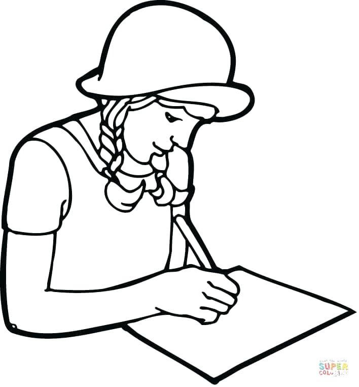 Teacher And Student Coloring Pages A Girl Student Writing On Paper 708x762 Teacher And Student Coloring Pages A Girl Student Writing On Paper