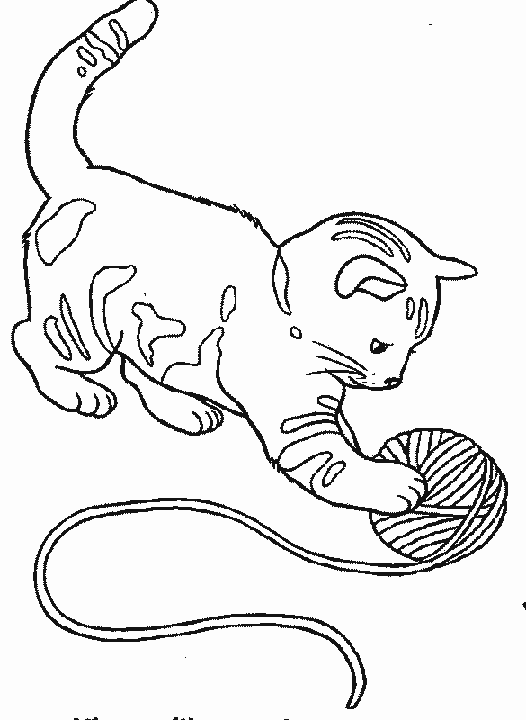 585x800 Ball Of Yarn And Kitten Coloring Page