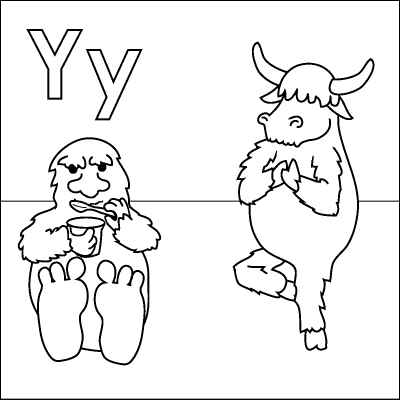 400x400 Letter Y Coloring Page (Yeti, Yoghurt, Yak, Yoga). Color It