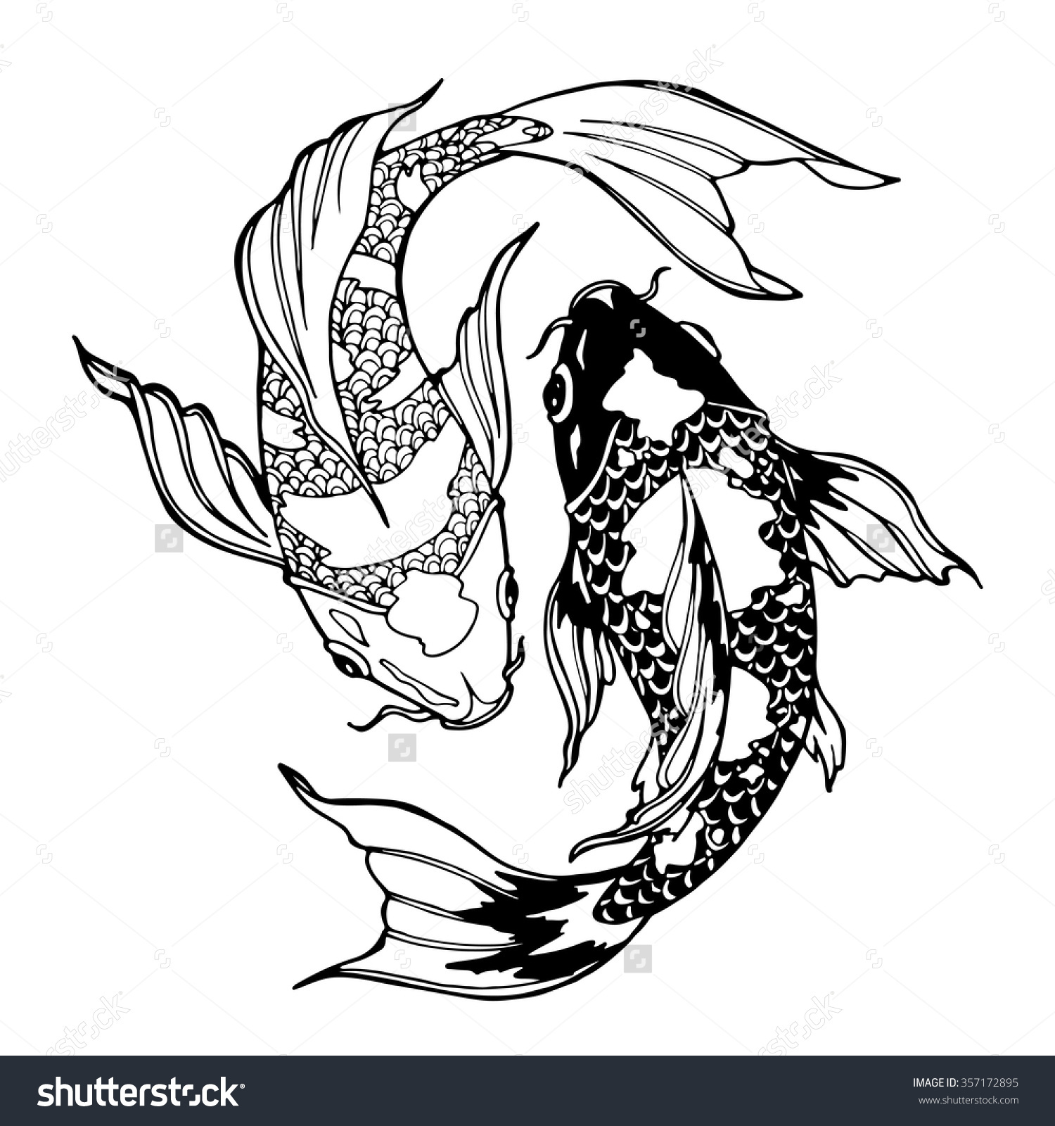 1500x1600 Illustration Of Koi Carp, Coloring Page, Yin Yang