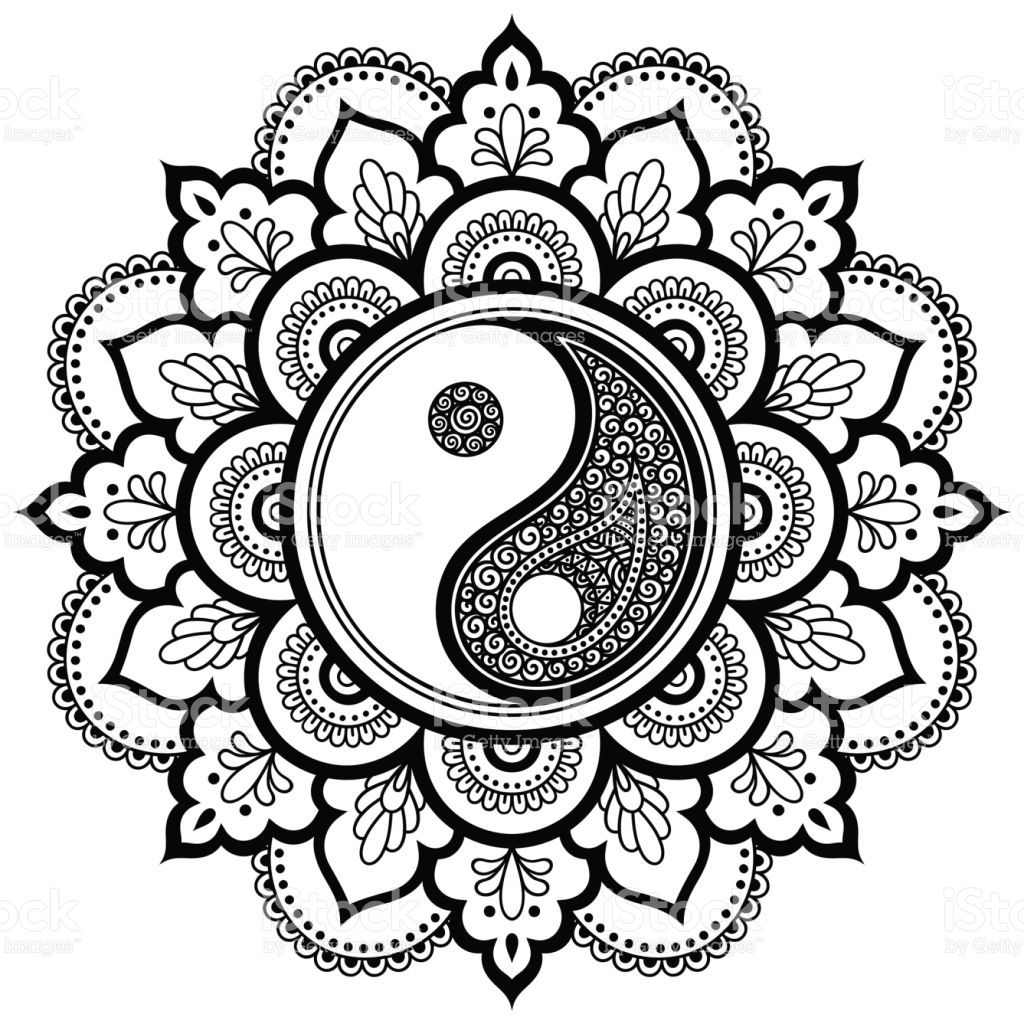 1024x1024 Mandala De Tatoo Vector Do Henna. Decorativo De Yin Yang
