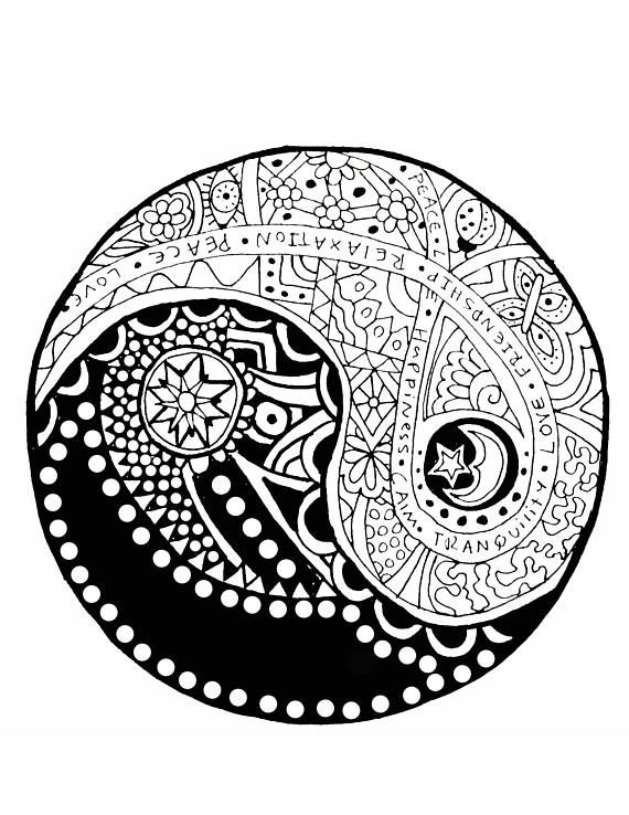 570x738 Adult Coloring Page, Yin Yang, Yin Yang Coloring, Zen, Buddhist