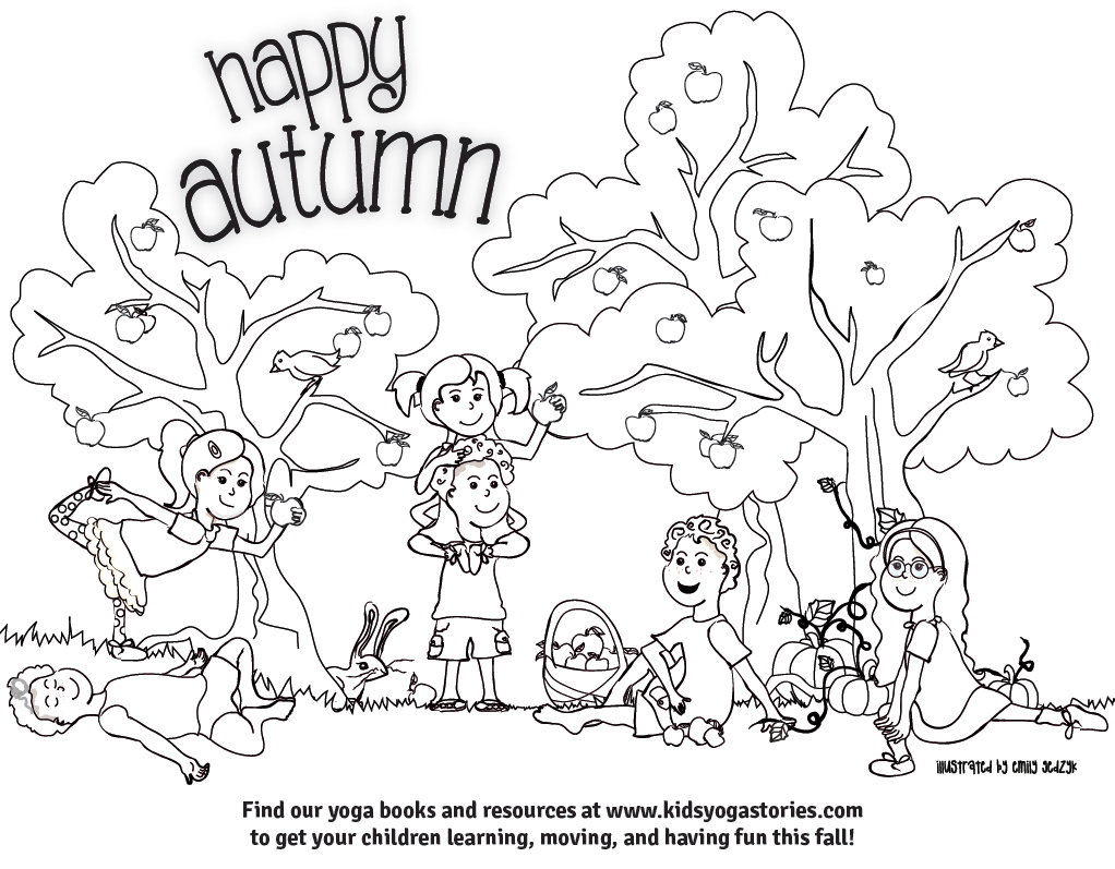 1022x797 Autumn Coloring Page Kids Yoga Stories