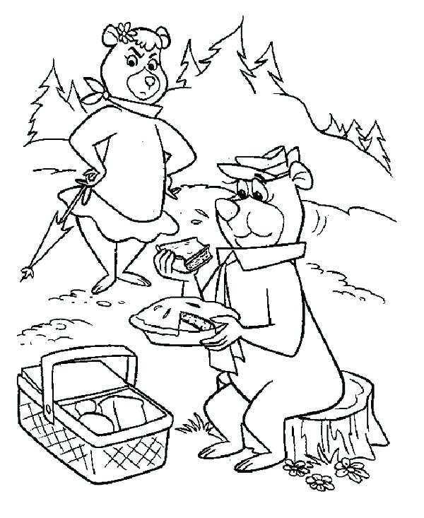 600x733 Yogi Bear Coloring Pages Yogi Bear Eating Apple Pie While Picnic