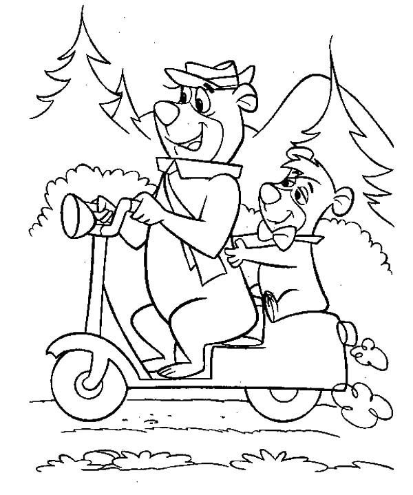 600x719 Yogi Bear And Boo Boo Bear Riding Scooter Coloring Pages Batch