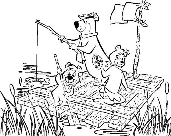 600x478 Yogi Bear And Cindy Ride Wooden Raft With Boo Boo Bear Coloring