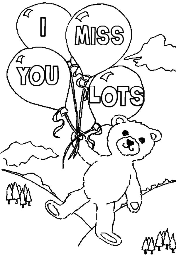 Teddy Holding Four Balloons I Miss You Coloring Pages Batch Coloring 600x882 Teddy Holding Four Balloons I Miss You Coloring Pages Batch Coloring