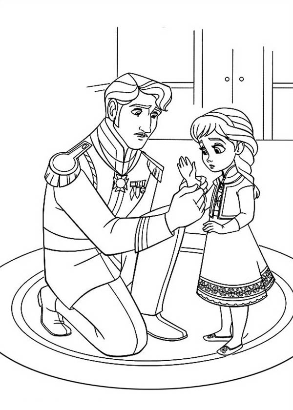 The King Arendelle Put Gloves To Young Elsa Coloring Page 600x840 The King Arendelle Put Gloves To Young Elsa Coloring Page