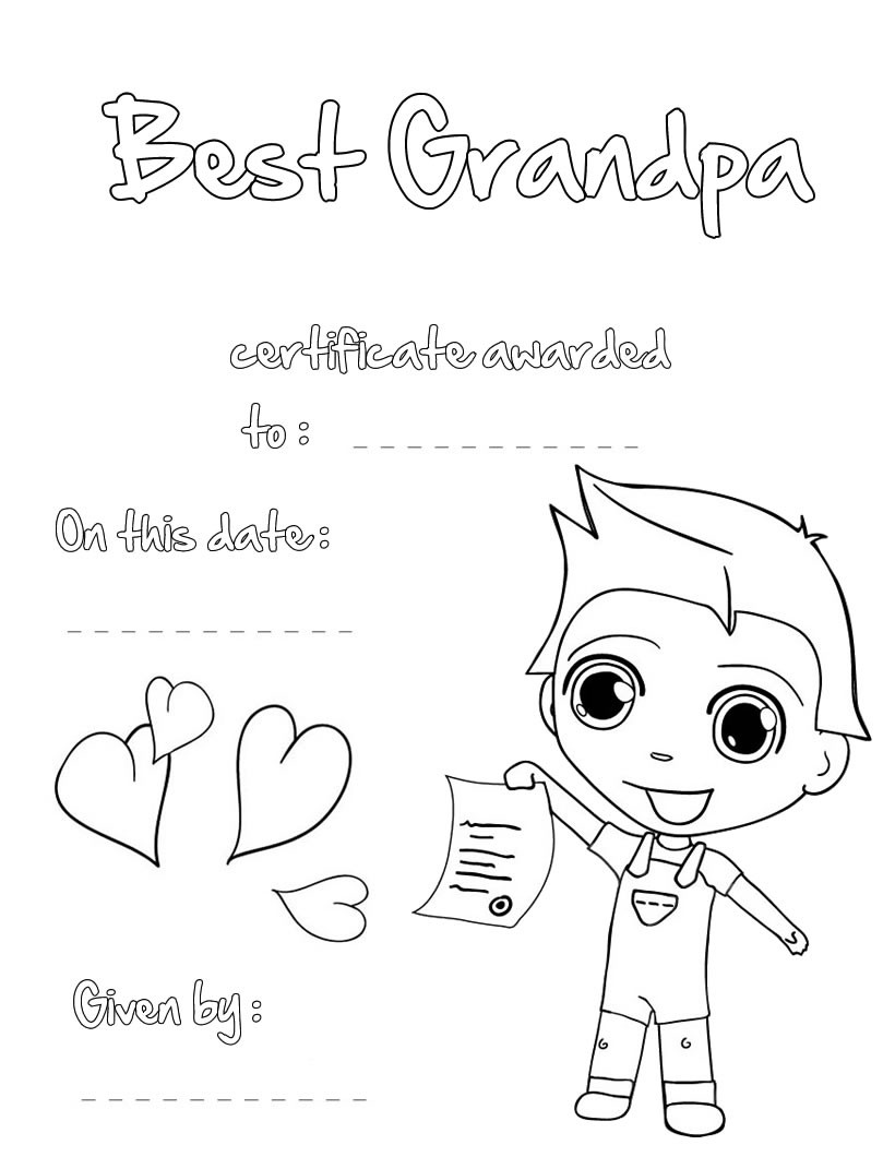 820x1060 Best Grandpa Certificate Coloring Pages