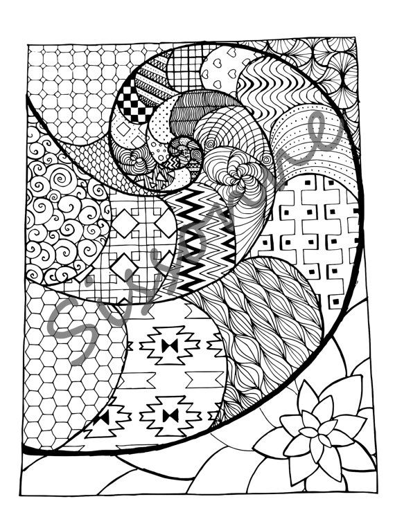 570x760 Zentangle Inspired Golden Spiral Coloring Page