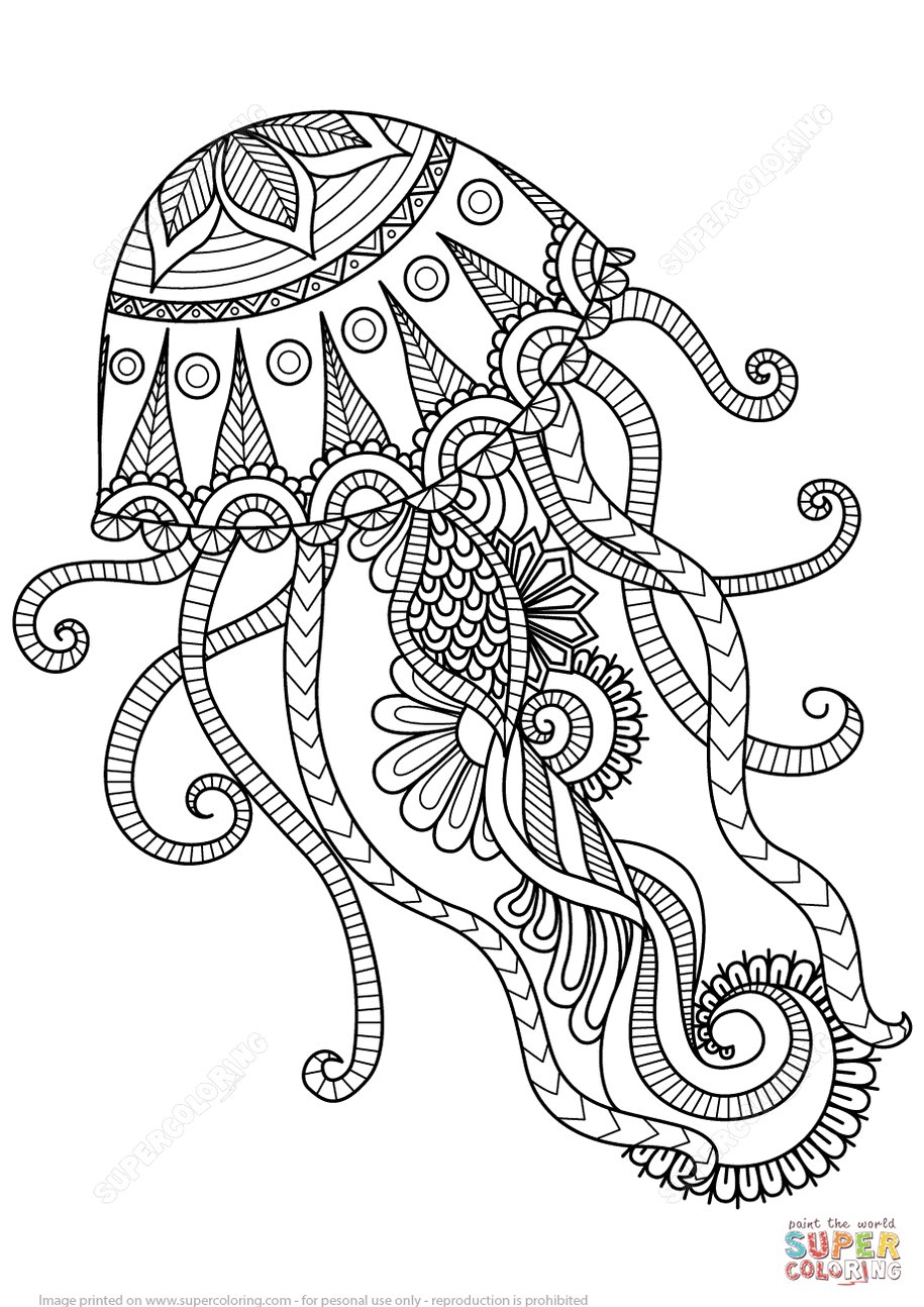 Jellyfish Zentangle Coloring Online Art Coloring Pages 915x1294 Jellyfish Zentangle Coloring Online Art Coloring Pages