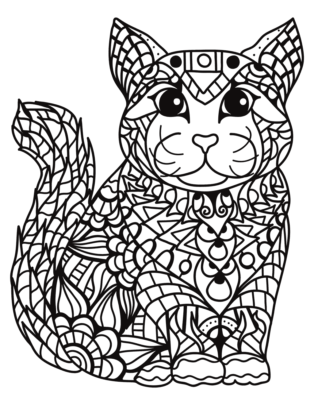 1024x1320 Easy Zentangle Cat Coloring Page