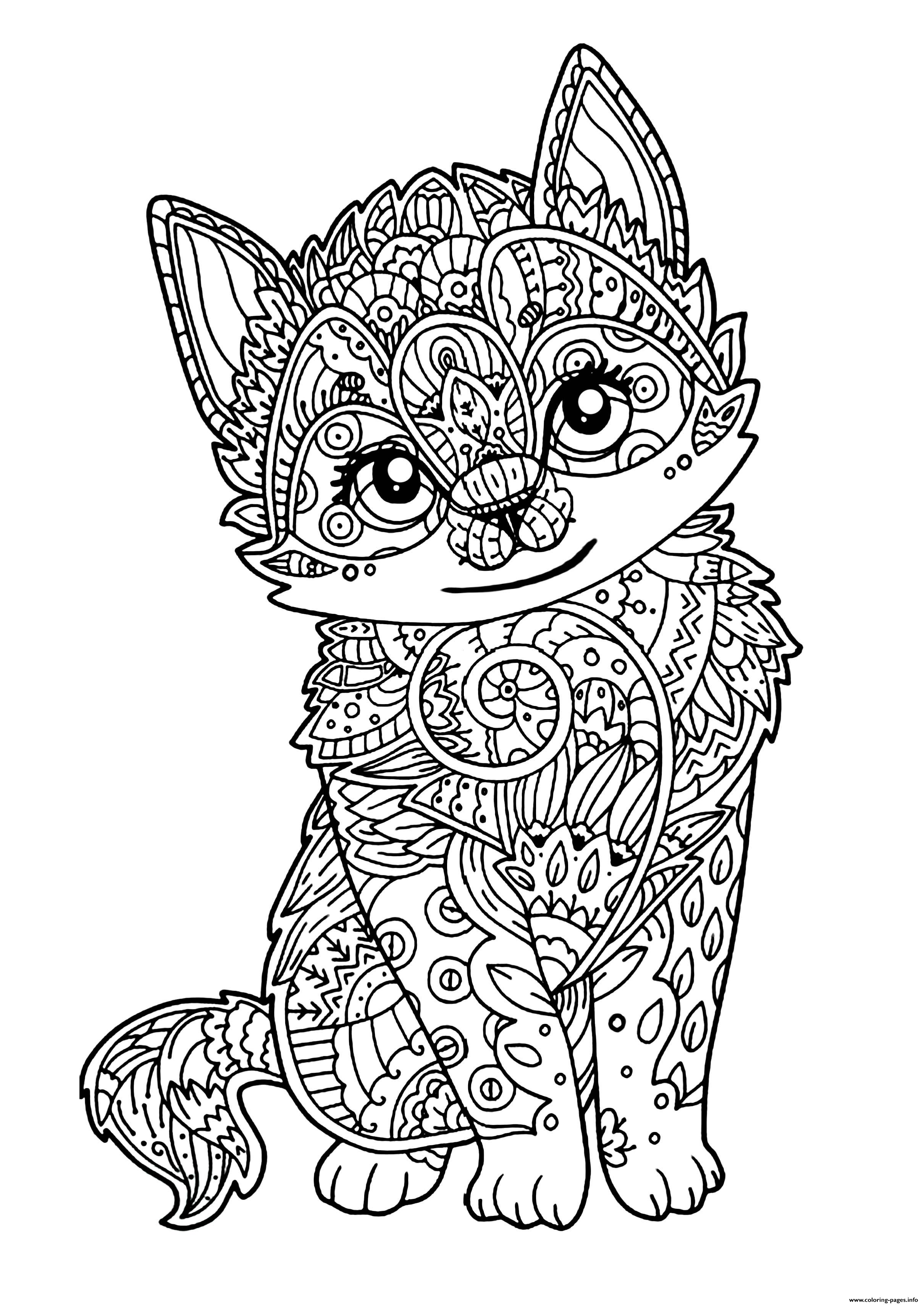 2420x3416 Cute Cat Adult Zentangle Coloring Pages Printable Best