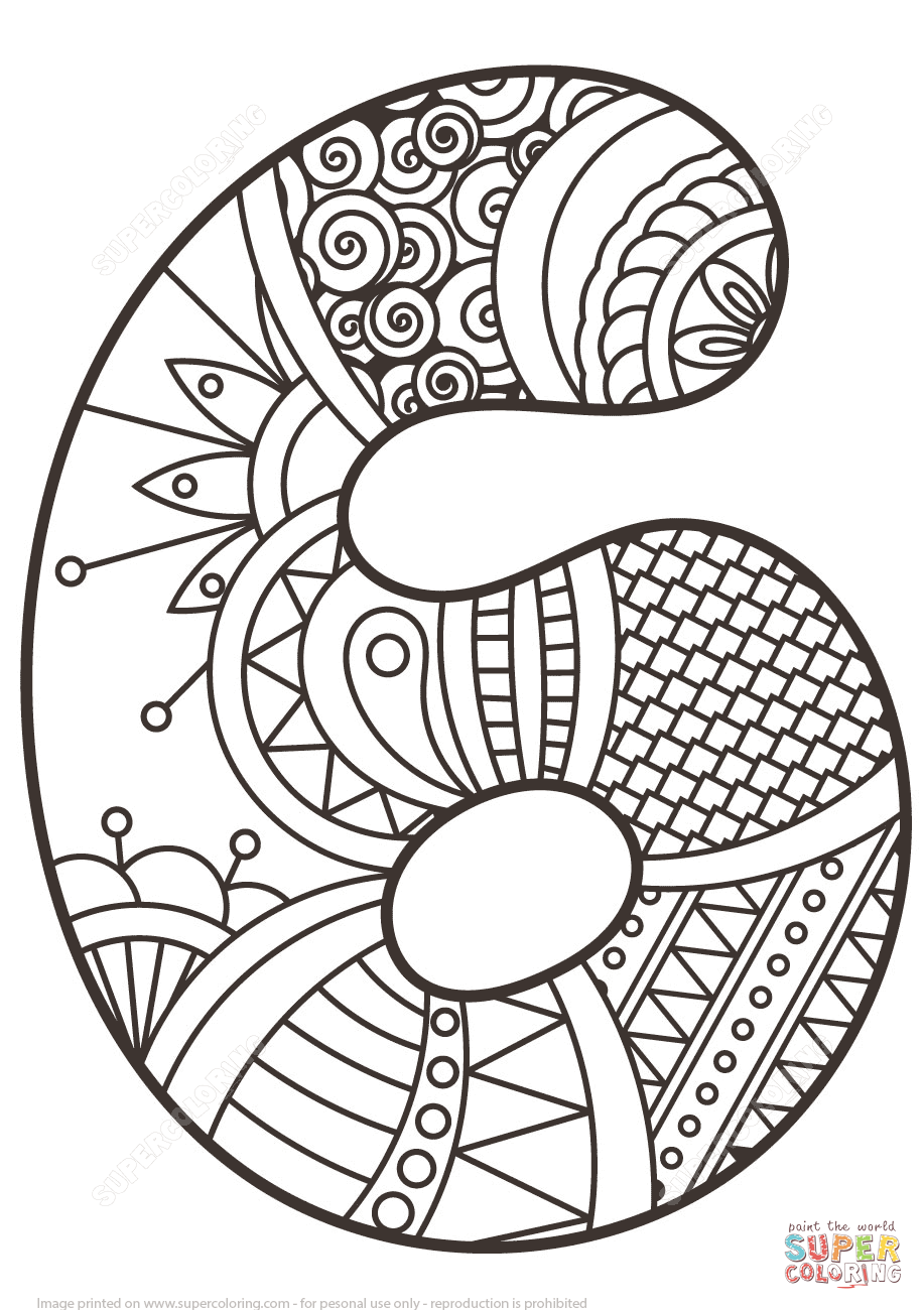 917x1300 Number 6 Zentangle Super Coloring Eclectic Letters Amp Fonts