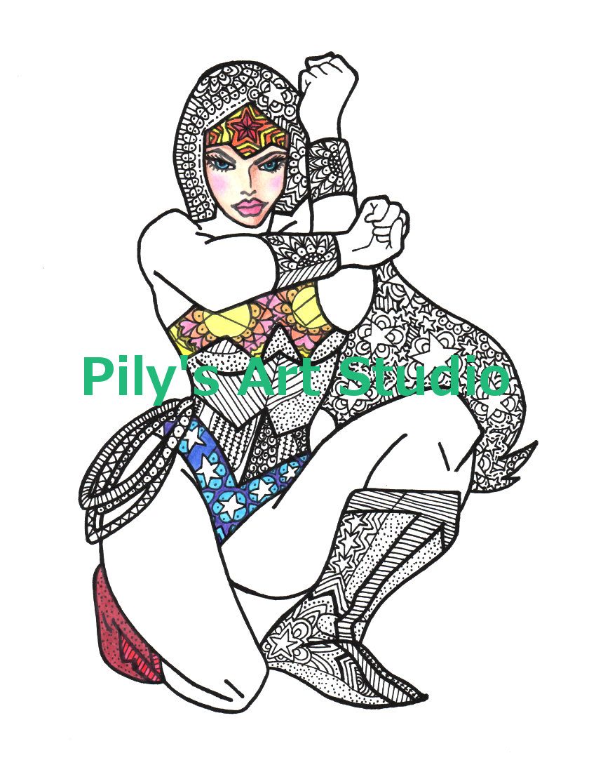 Zoom Instant Download Pdf Wonder Woman Zentangle Coloring Page 850x1100 Zoom Instant Download Pdf Wonder Woman Zentangle Coloring Page