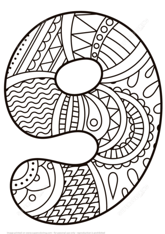 339x480 Number 9 Zentangle Coloring Page From Zentangle Numbers Category