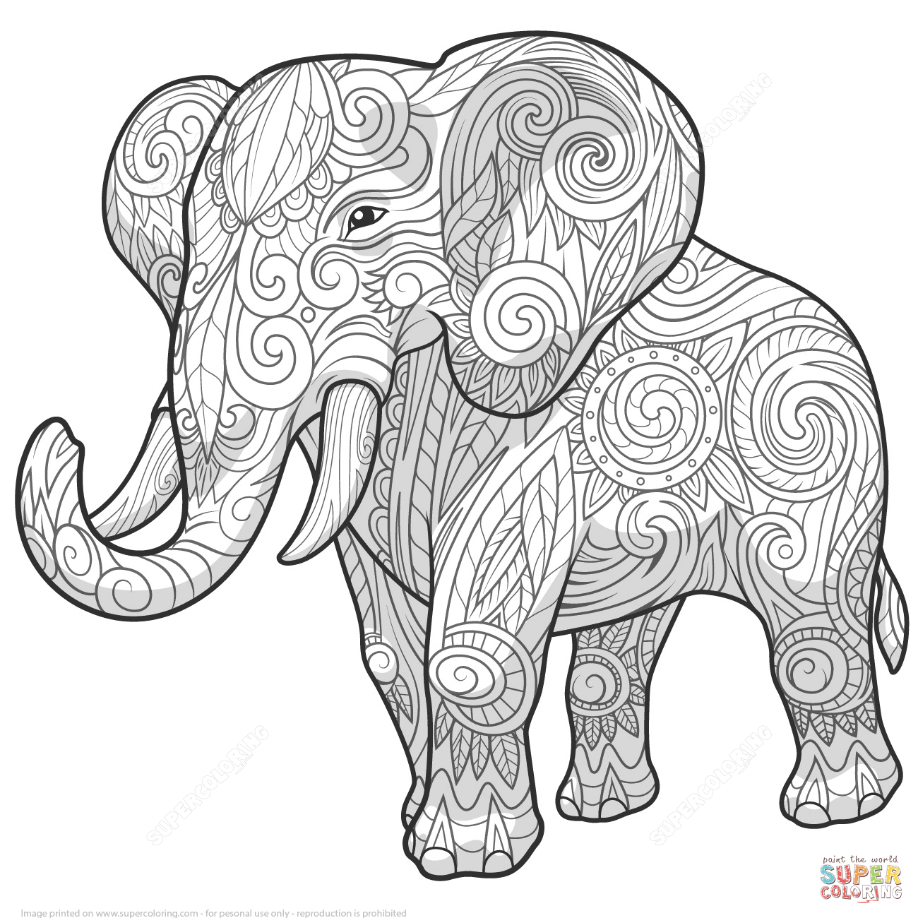 1300x1300 Elephant Ethnic Zentangle Coloring Page From Category Outstanding