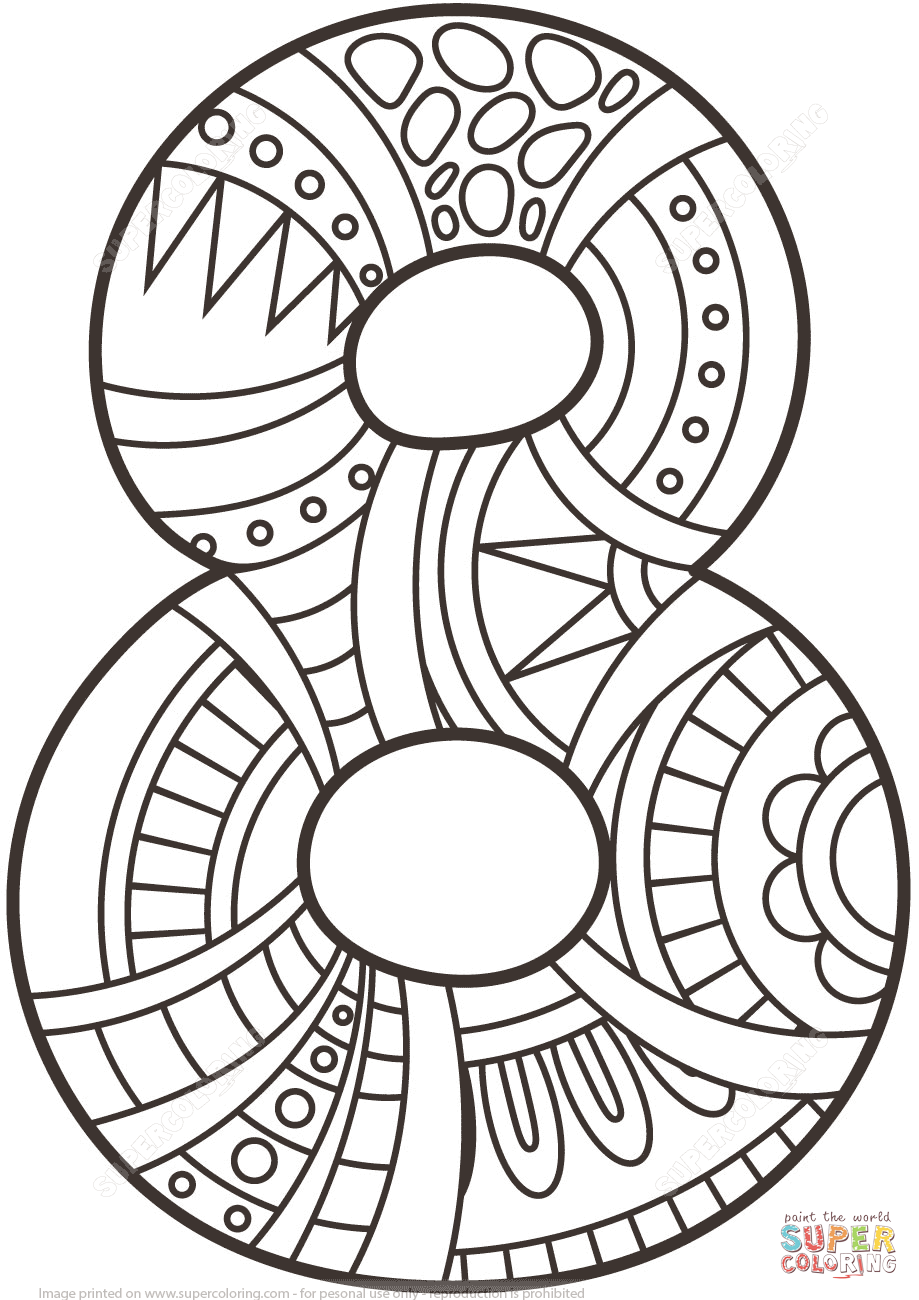 919x1300 Number 8 Zentangle Coloring Page From Zentangle Numbers Category