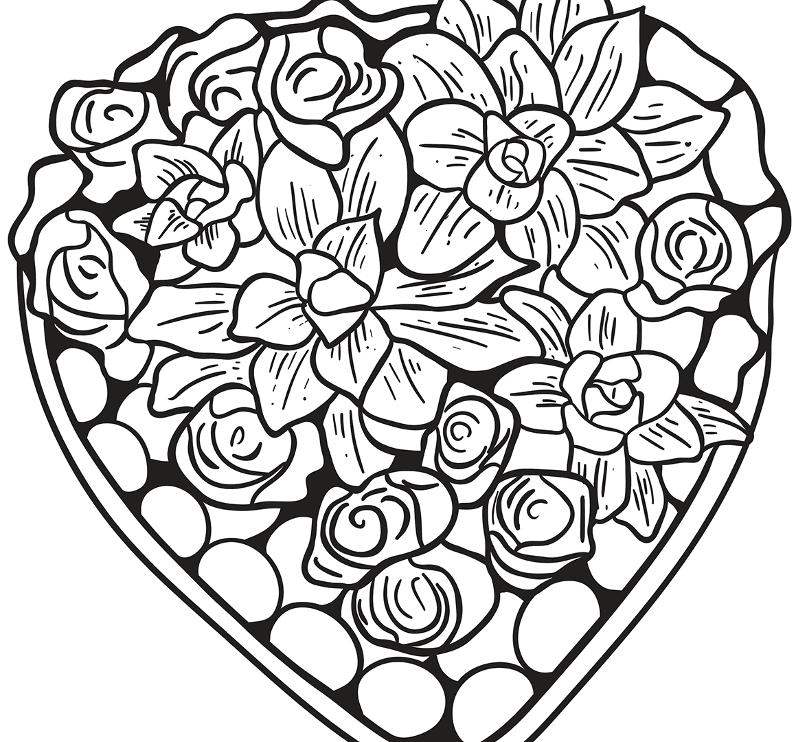 1159x1080 Marvelous Coloring Pages Heart For Kids Book Of Roses And Hearts