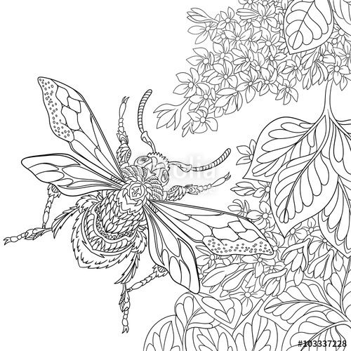 500x500 Vector Zentangle Stylized Cartoon Beetle Insect Flying Around
